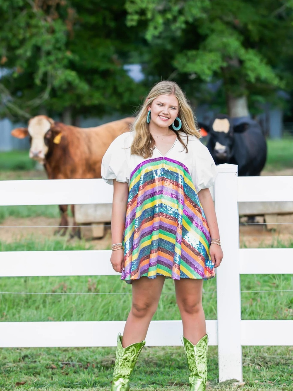 QUEEN OF SPARKLES White Mini Dress with Multicolor Sequin Stripes